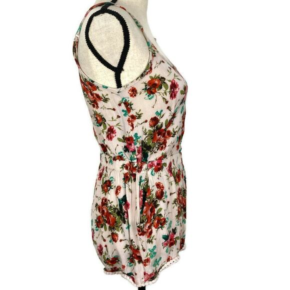 Wet Seal Floral Romper Shorts Spaghetti Strap Pantsuit Cream Red Womens Size Med - Picture 5 of 12